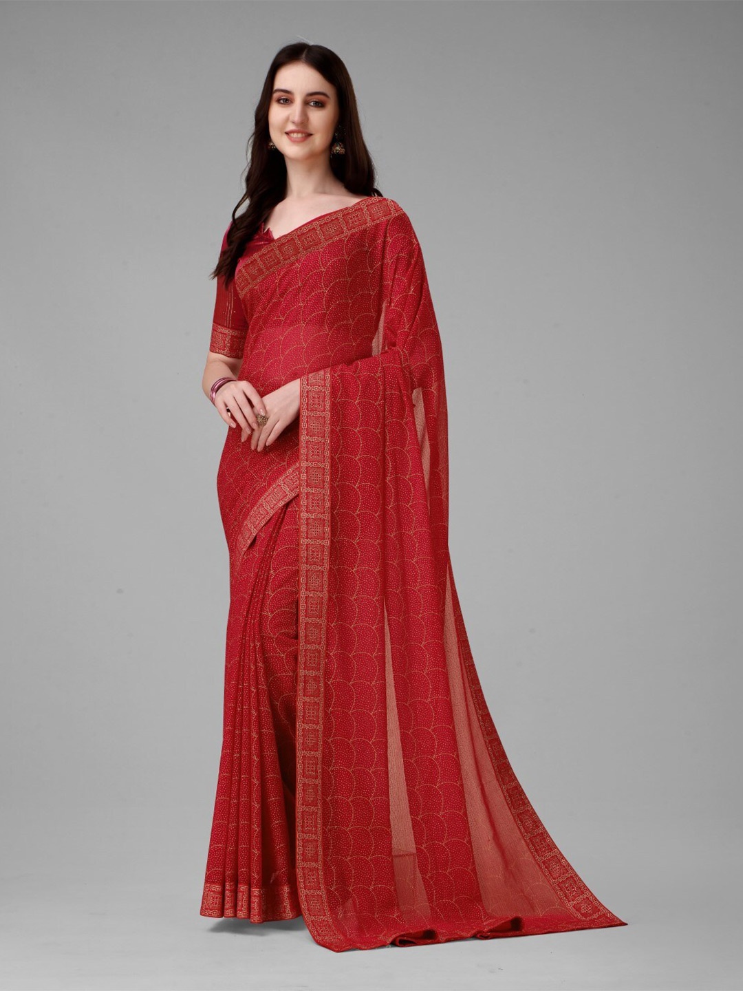

ZEEPKART Abstract Printed Saree, Red