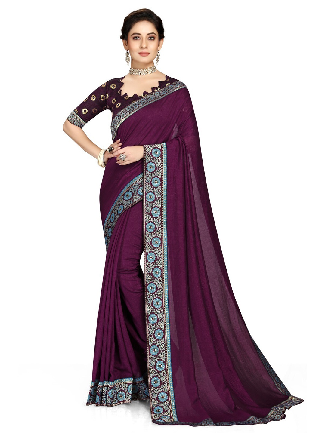 

ZEEPKART Woven Design Zari Saree, Purple