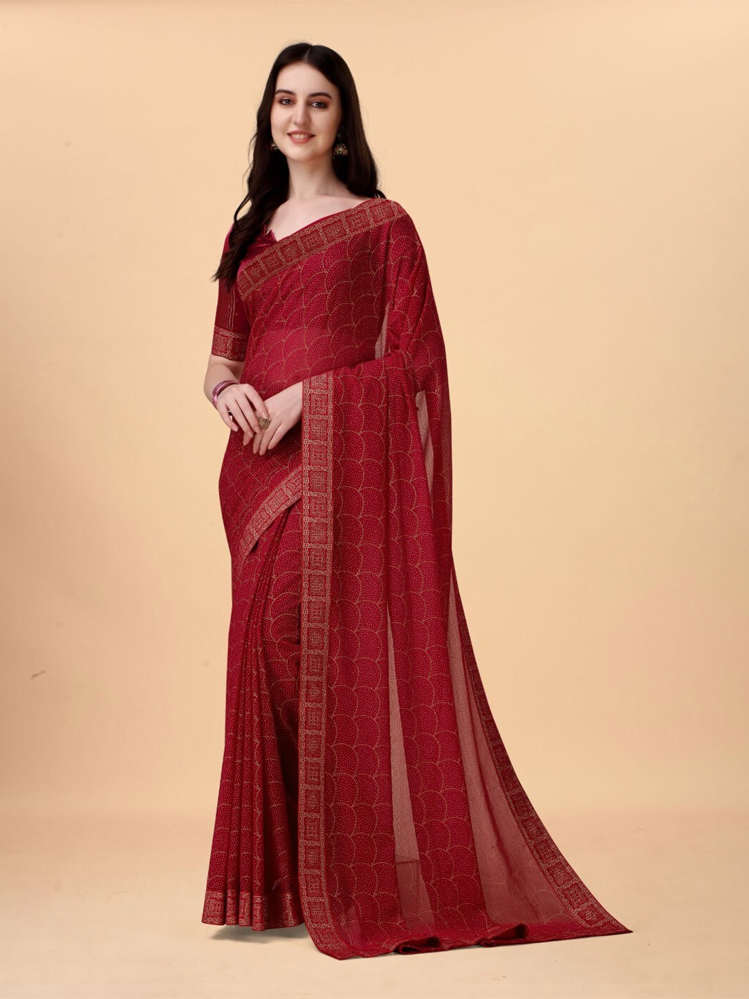 

ZEEPKART Woven Design Zari Saree, Maroon