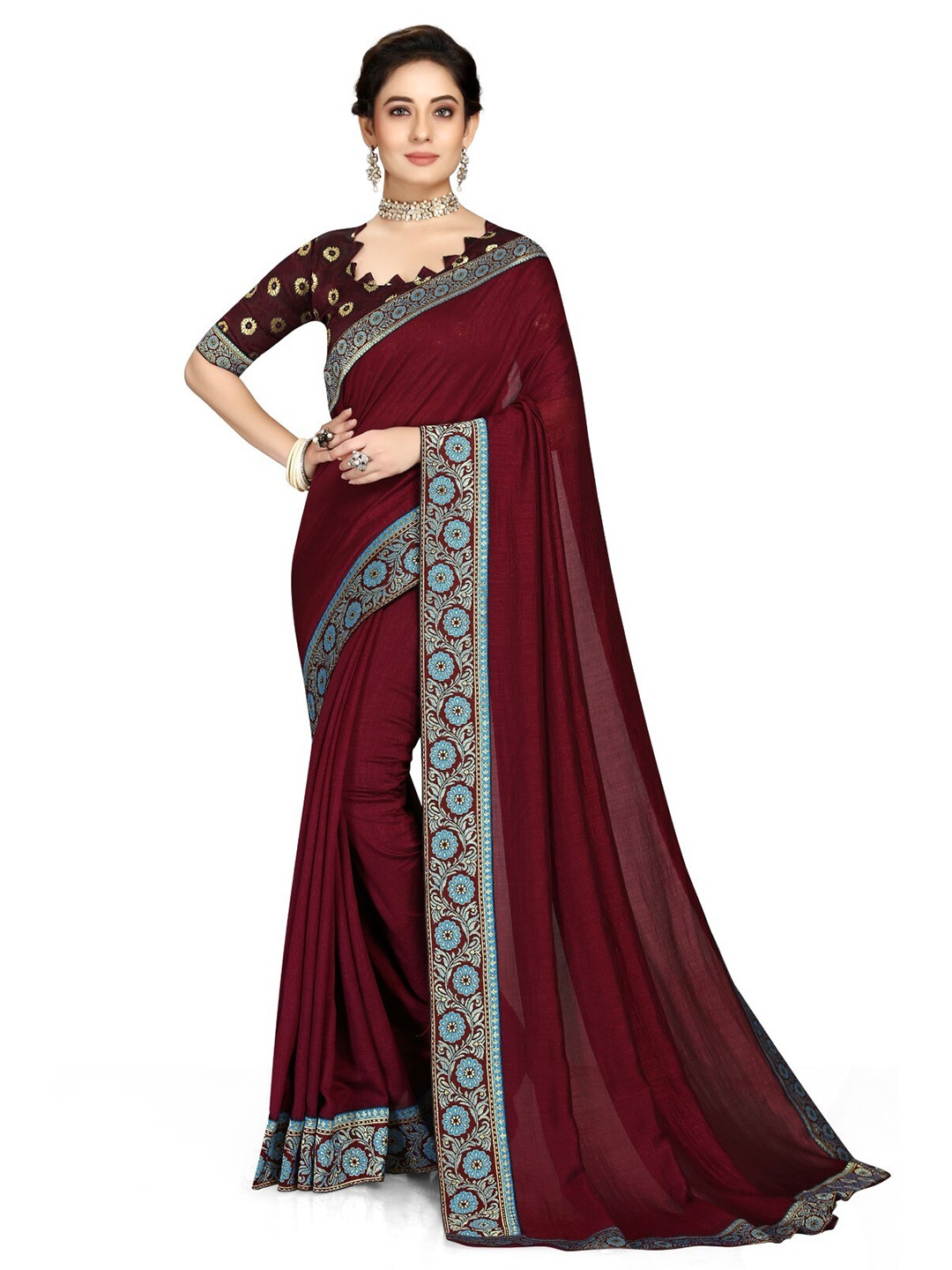 

ZEEPKART Woven Design Saree, Maroon