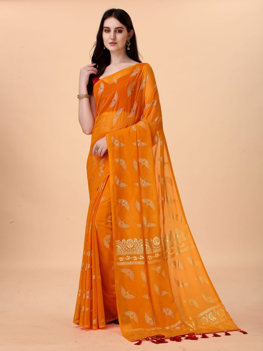 

ZEEPKART Woven Design Ethnic Motifs Saree, Gold