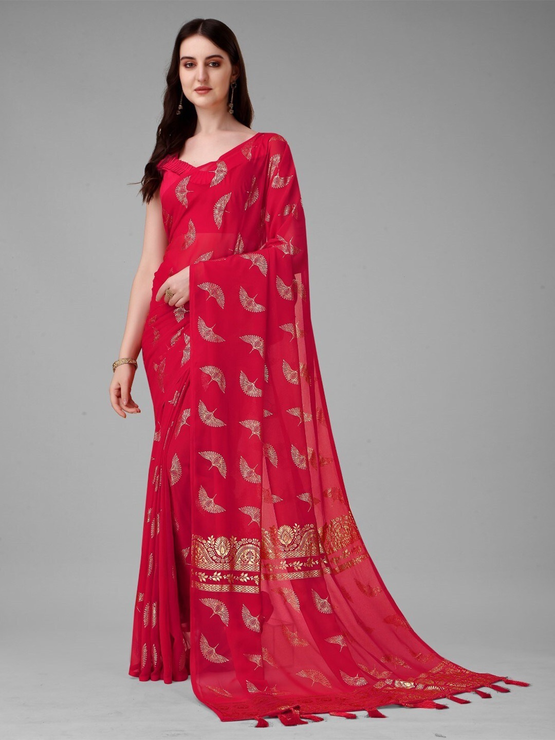 

ZEEPKART Ethnic Motifs Printed Saree, Red