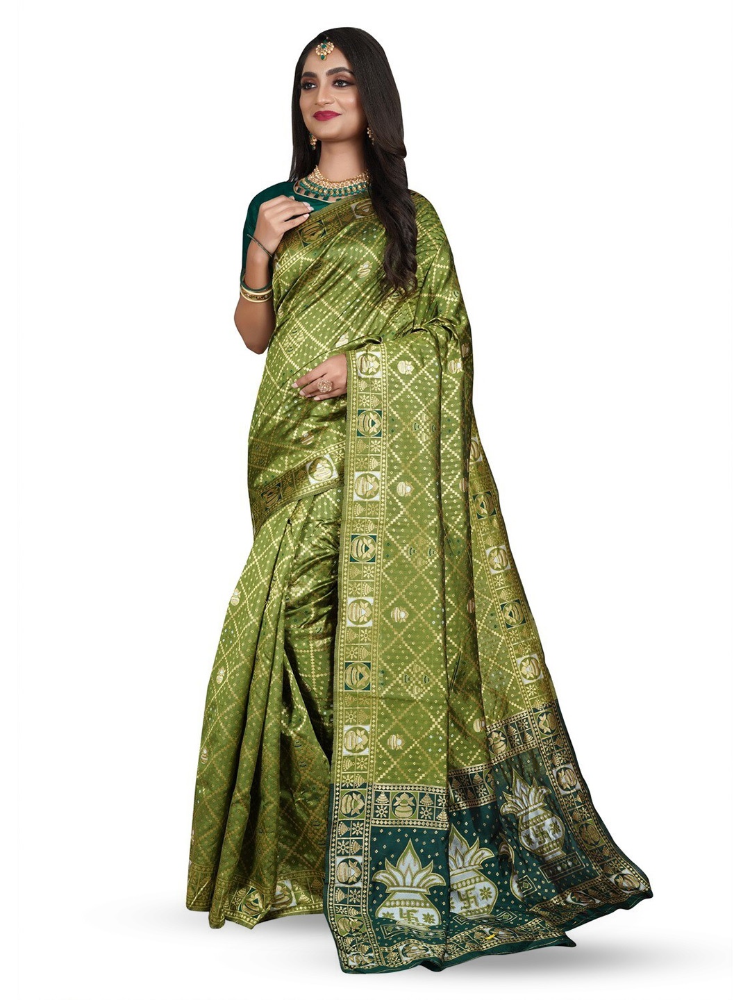 

ZEEPKART Woven Design Ethnic Motifs Saree, Olive