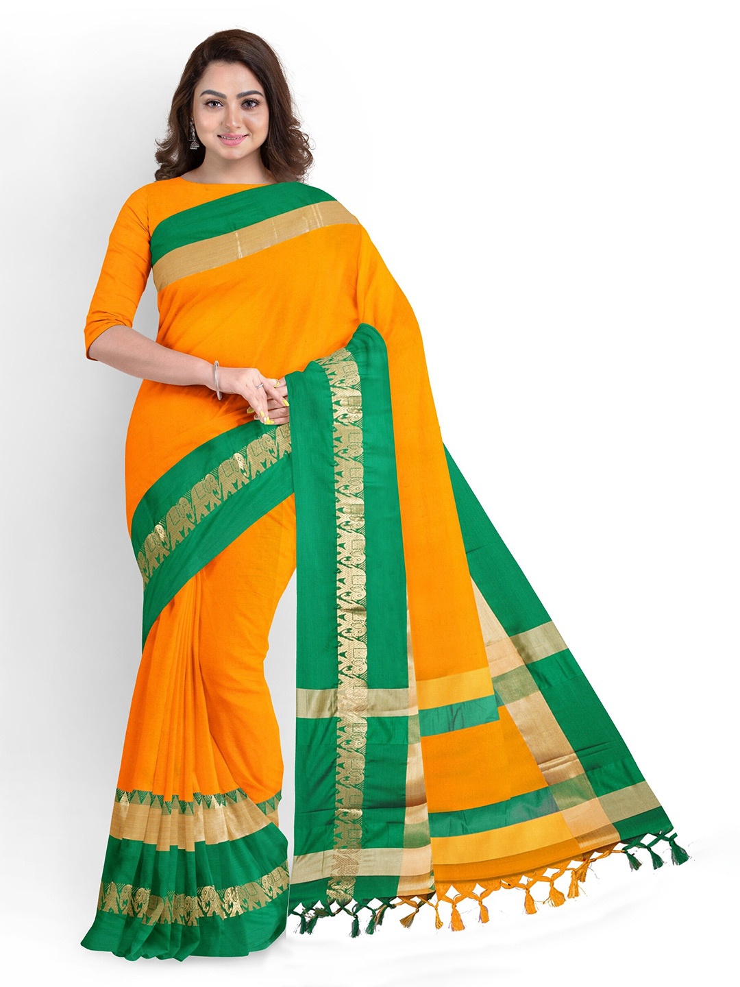 

ZEEPKART Woven Design Silk Cotton Zari Saree, Green