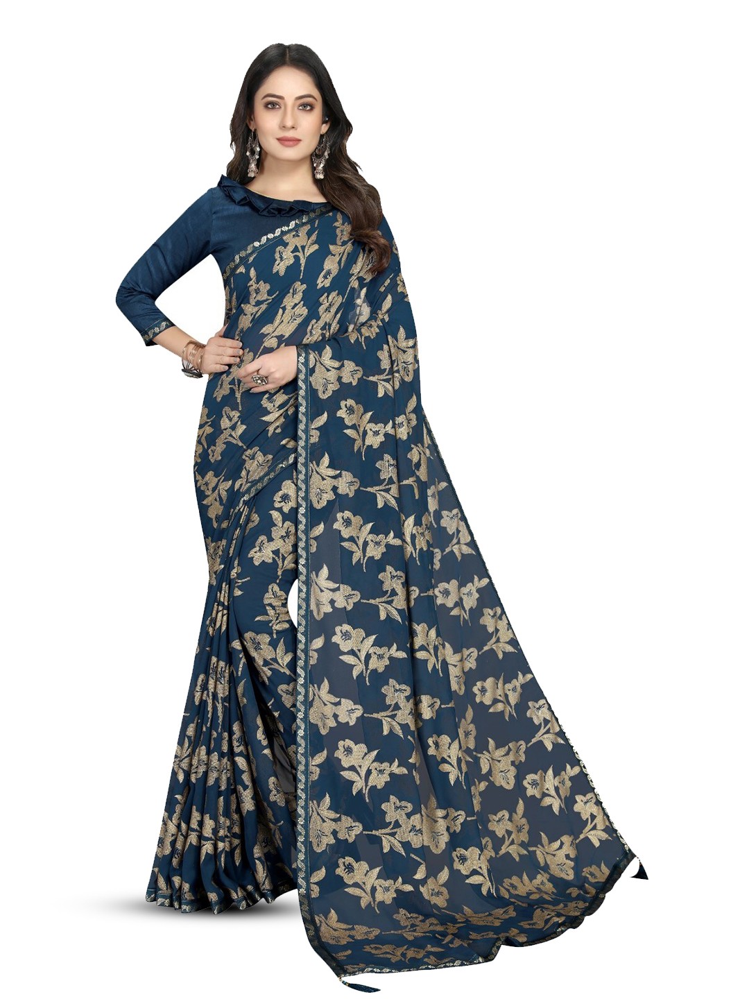 

ZEEPKART Floral Printed Saree, Teal