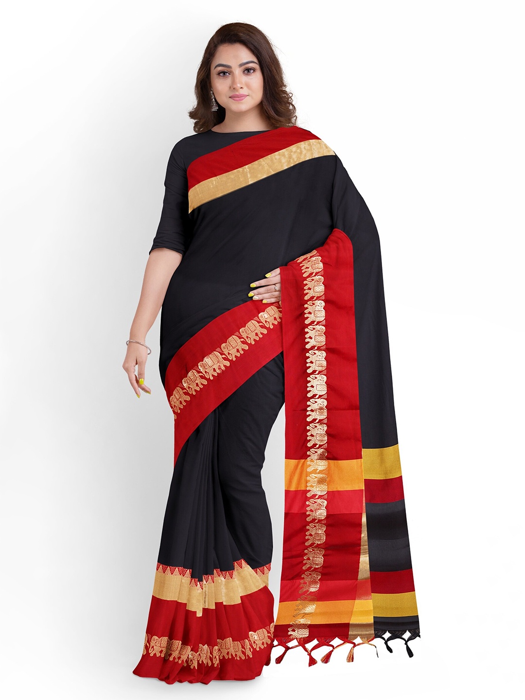 

ZEEPKART Woven Design Silk Cotton Saree, Red