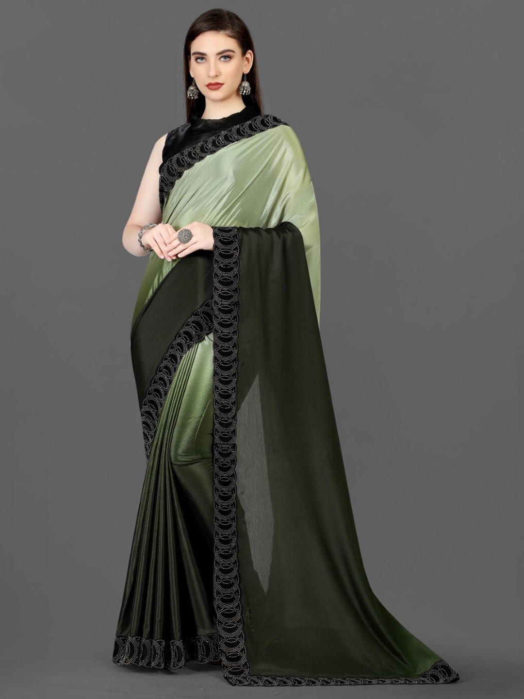 

ZEEPKART Embellished Woven Design Saree, Green