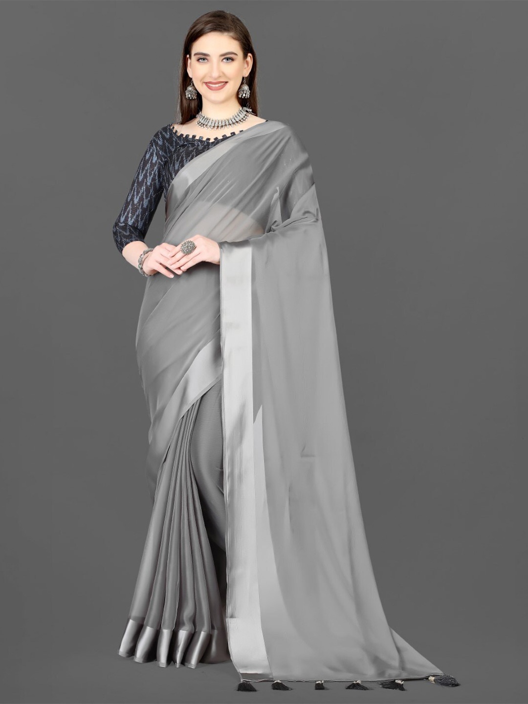 

ZEEPKART Solid Party Saree, Grey