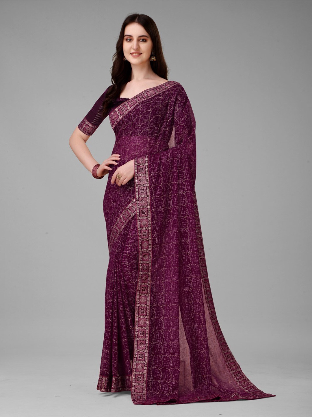 

ZEEPKART Woven Design Saree, Mauve