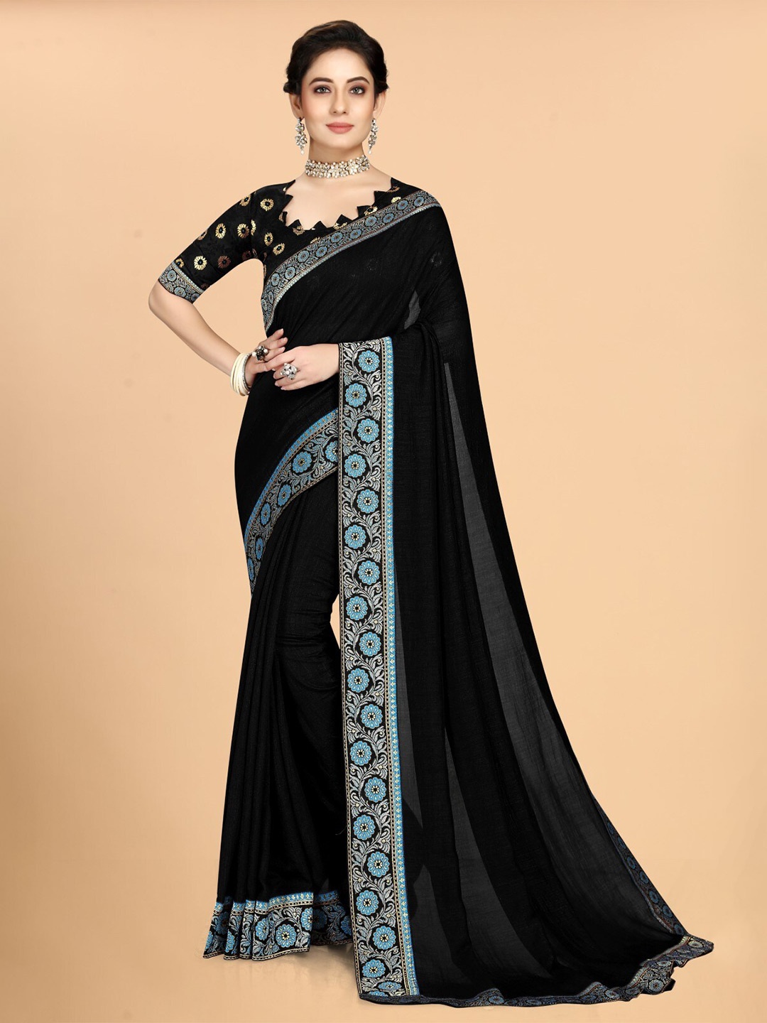 

ZEEPKART Ethnic Motifs Woven Design Saree, Black