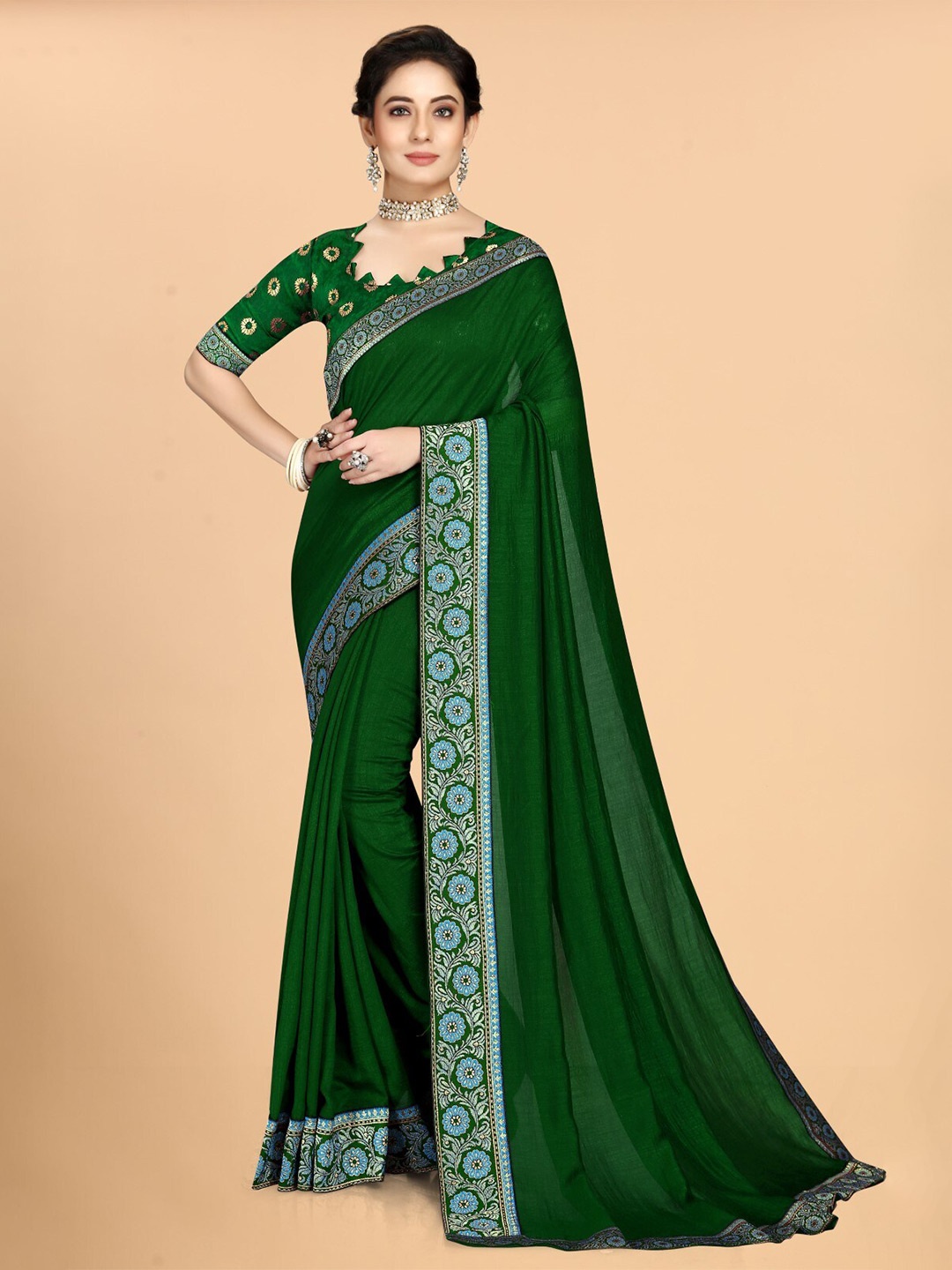 

ZEEPKART Woven Design Zari Saree, Green