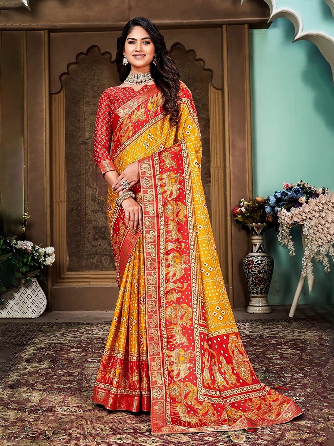 

ZEEPKART Ethnic Motifs Printed Saree, Yellow