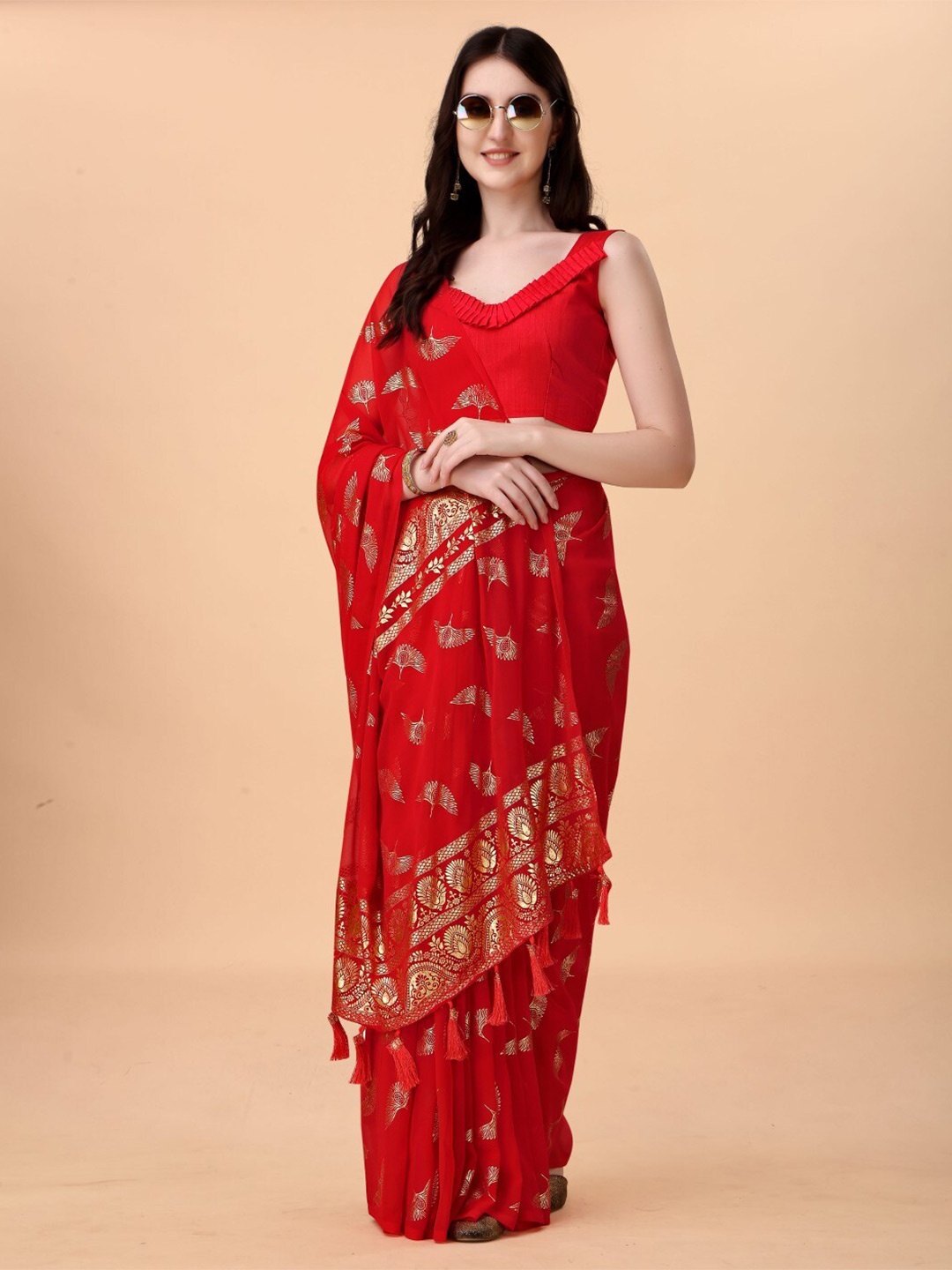 

ZEEPKART Woven Design Ethnic Motifs Saree, Red