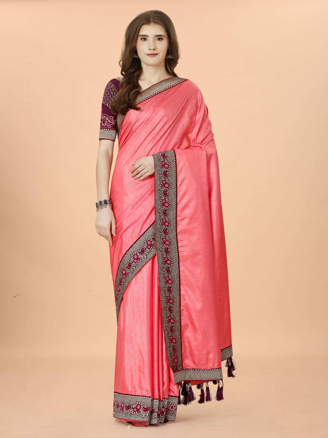 

ZEEPKART Woven Design Saree, Pink