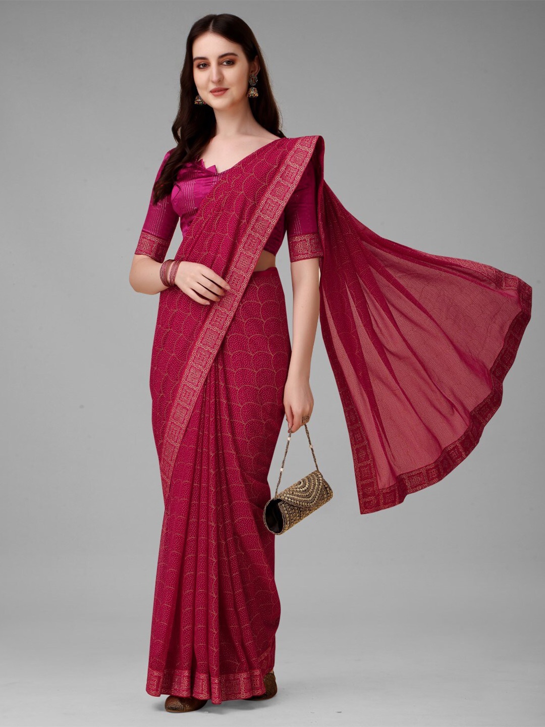 

ZEEPKART Geometric Printed Saree, Pink