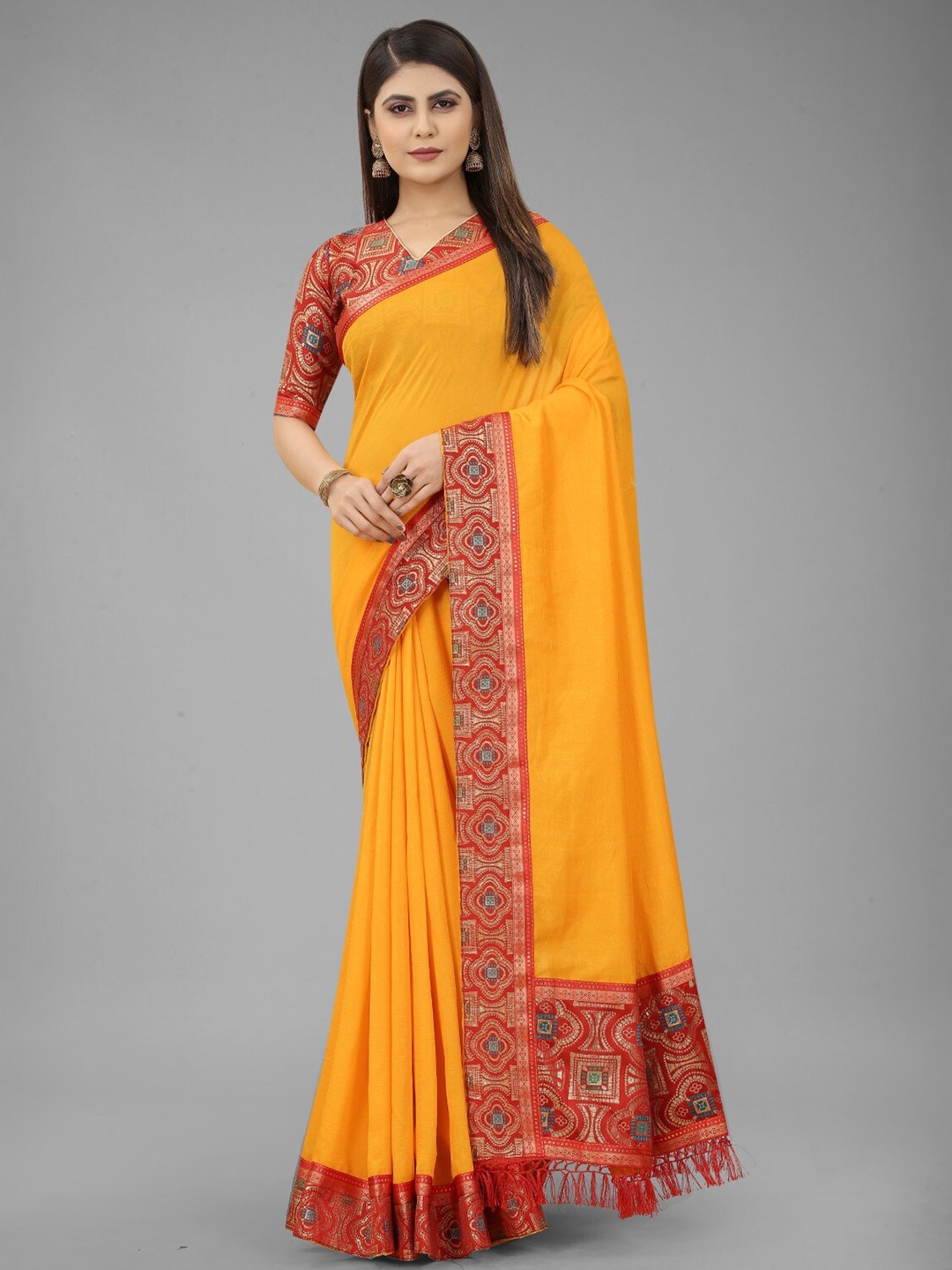 

ZEEPKART Woven Design Saree, Orange