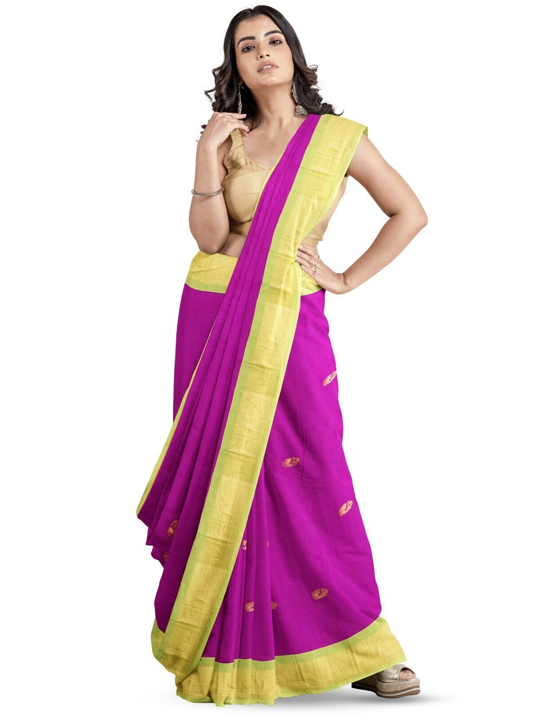 

ZEEPKART Ethnic Motifs Woven Design Silk Cotton Zari Saree, Purple