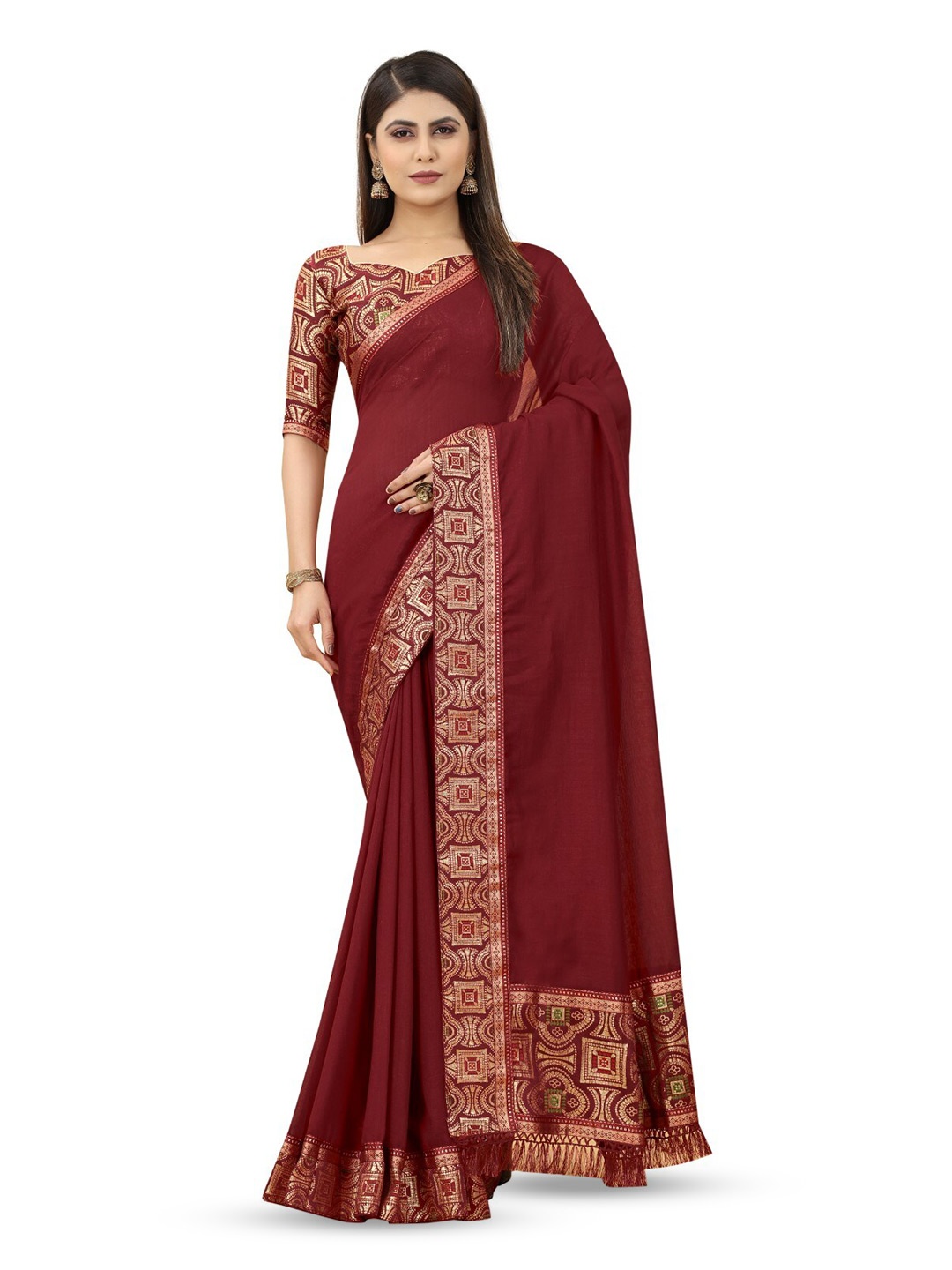 

ZEEPKART Ethnic Motifs Woven Design Saree, Maroon