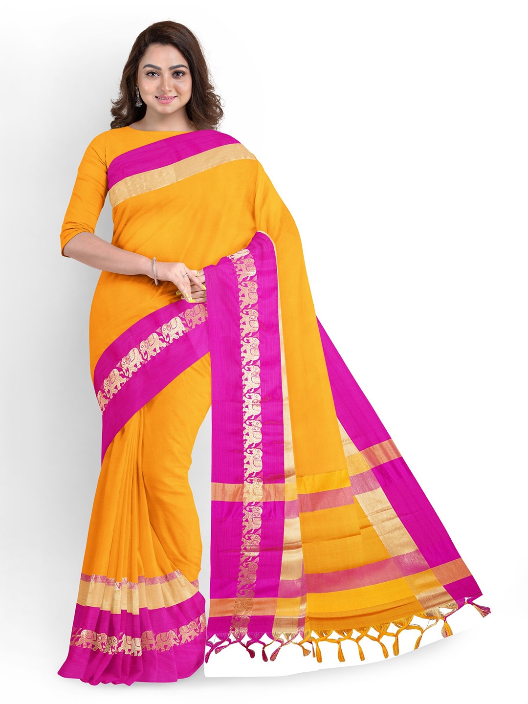 

ZEEPKART Woven Design Ethnic Motifs Silk Cotton Saree, Pink