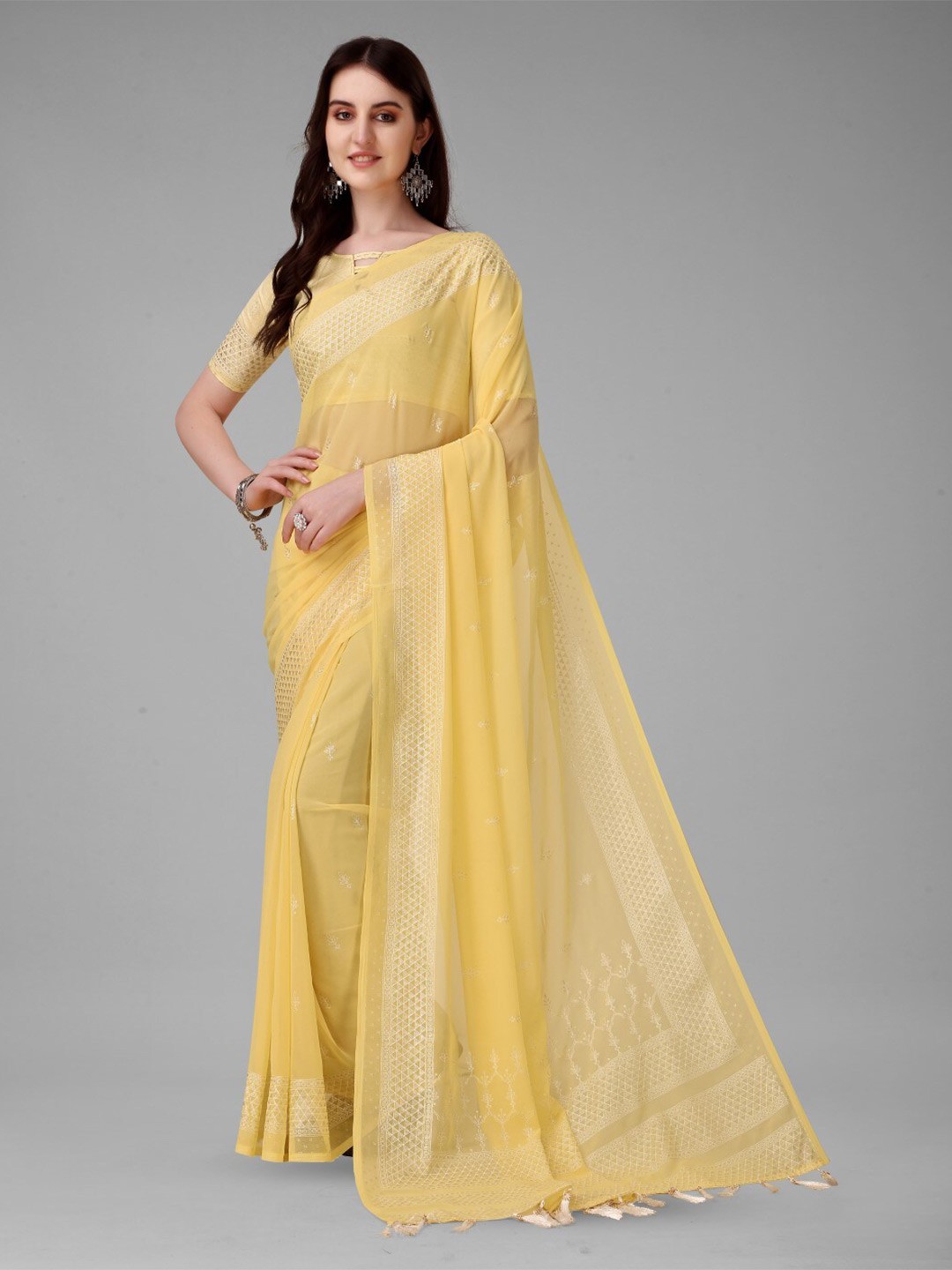 

ZEEPKART Woven Design Zari Saree, Yellow