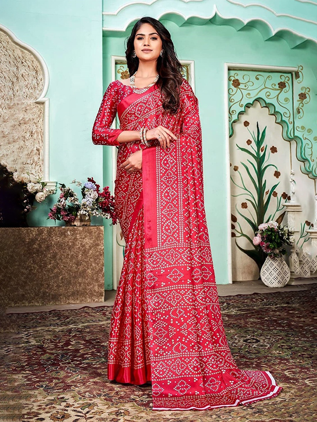 

ZEEPKART Bandhani Printed Woven Design Saree, Red