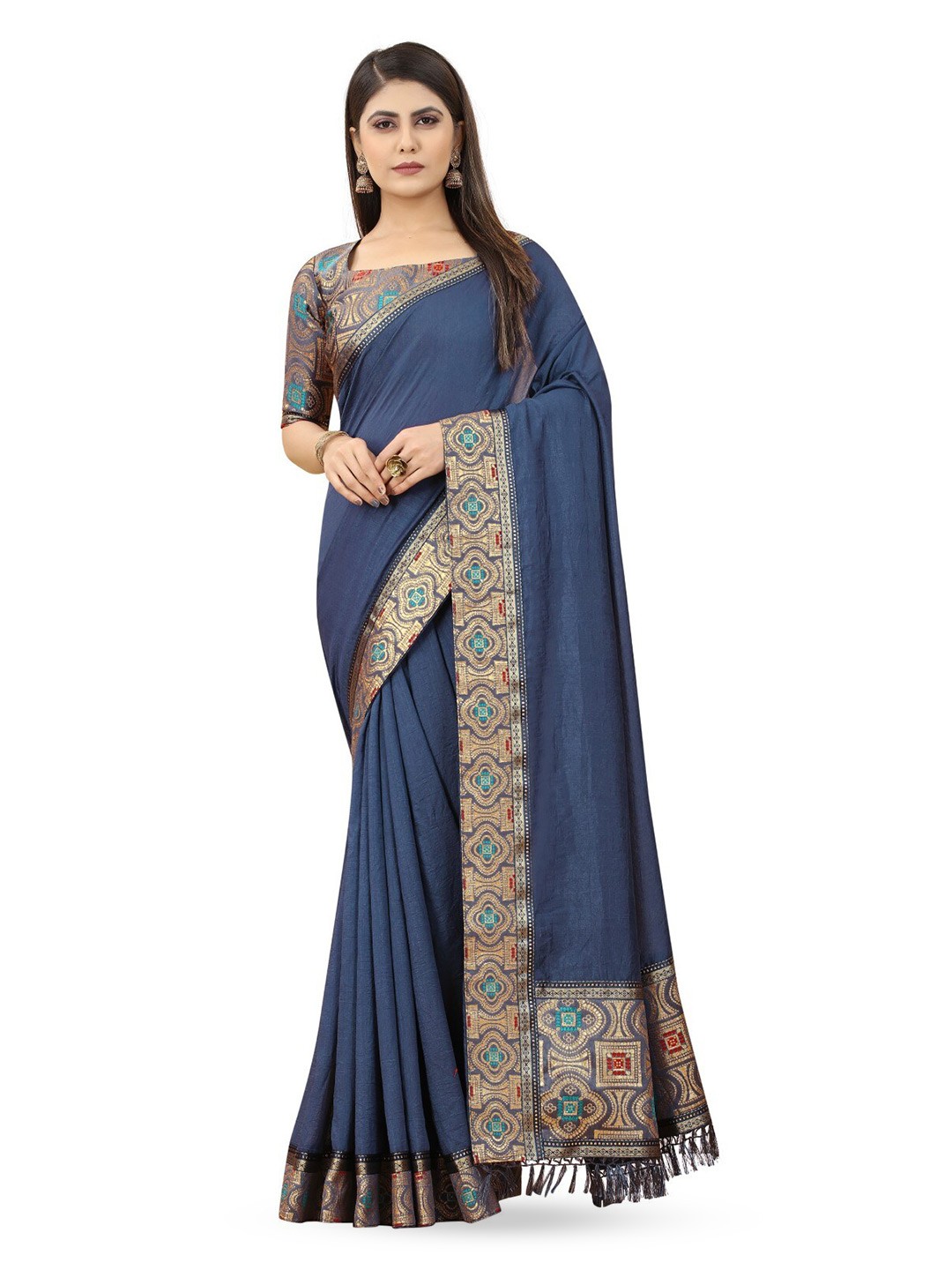 

ZEEPKART Woven Design Zari Saree, Grey
