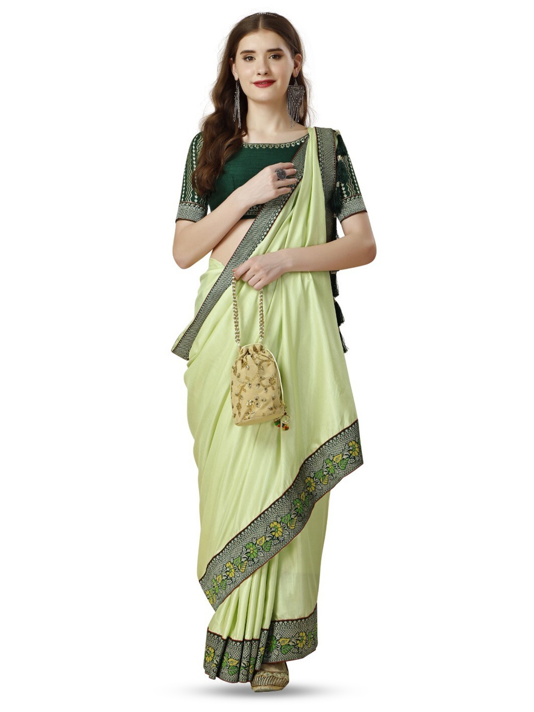 

ZEEPKART Woven Design Zari Saree, Olive