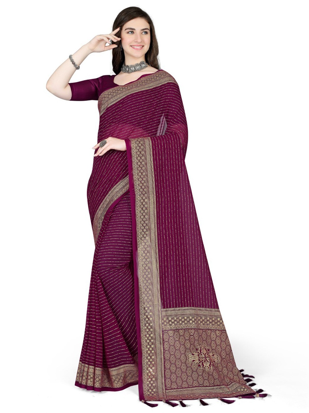 

ZEEPKART Striped Printed Saree, Purple