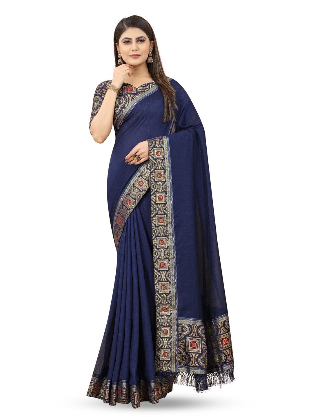 

ZEEPKART Woven Design Saree, Blue