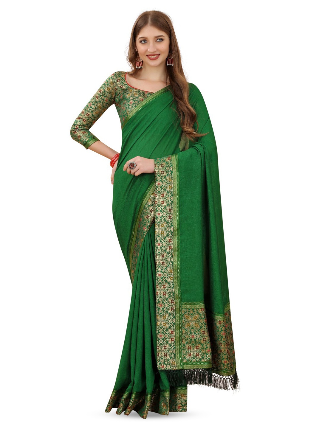 

ZEEPKART Woven Design Zari Saree, Green