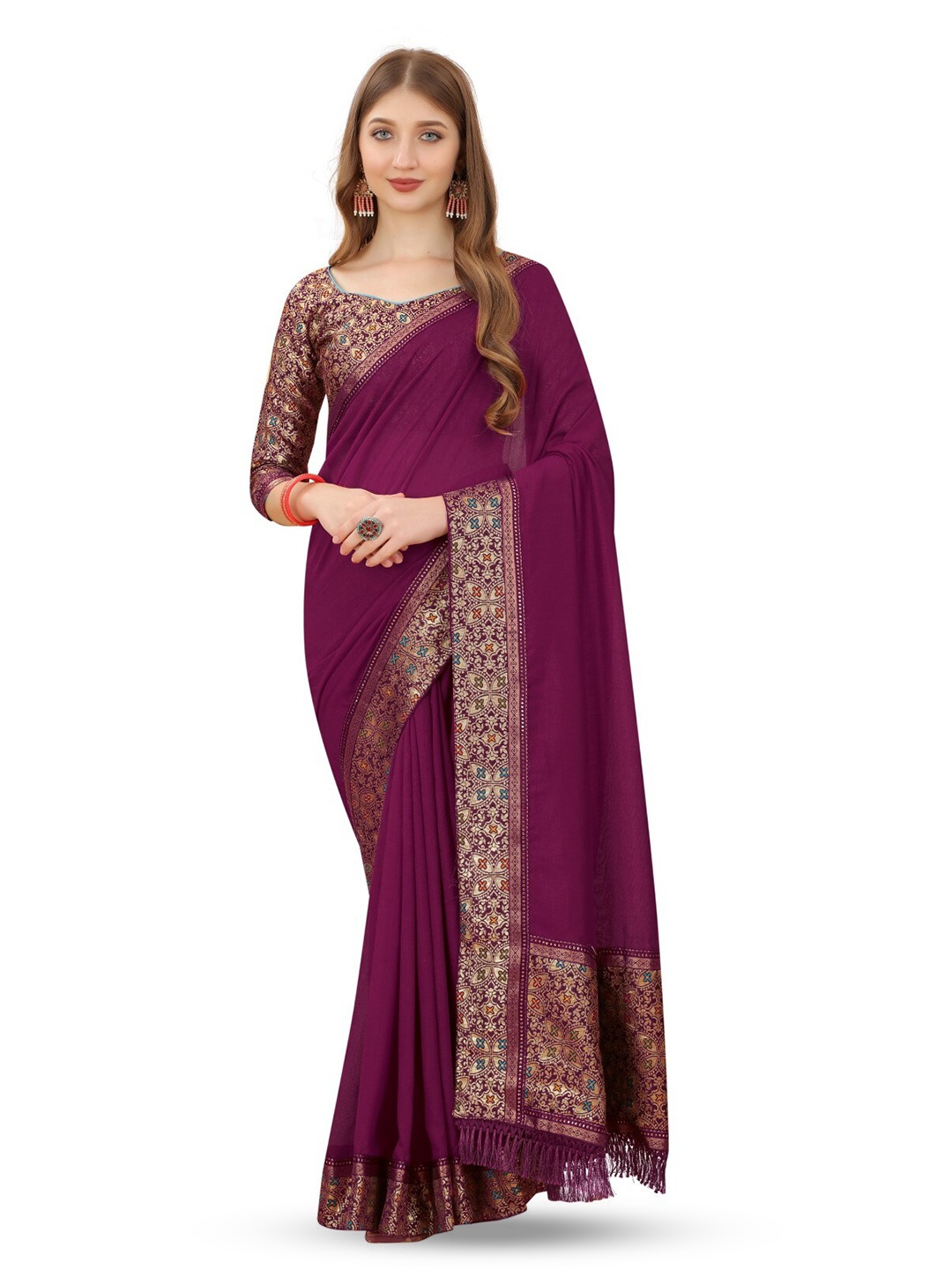 

ZEEPKART Woven Design Zari Saree, Mauve