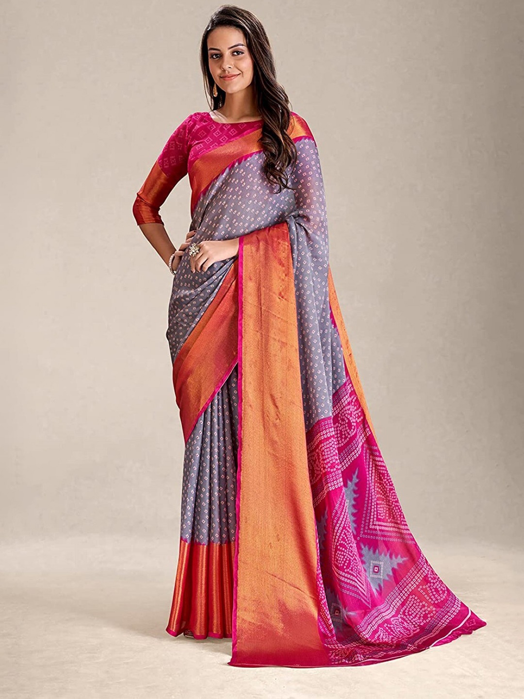 

ZEEPKART Bandhani Printed Saree, Grey