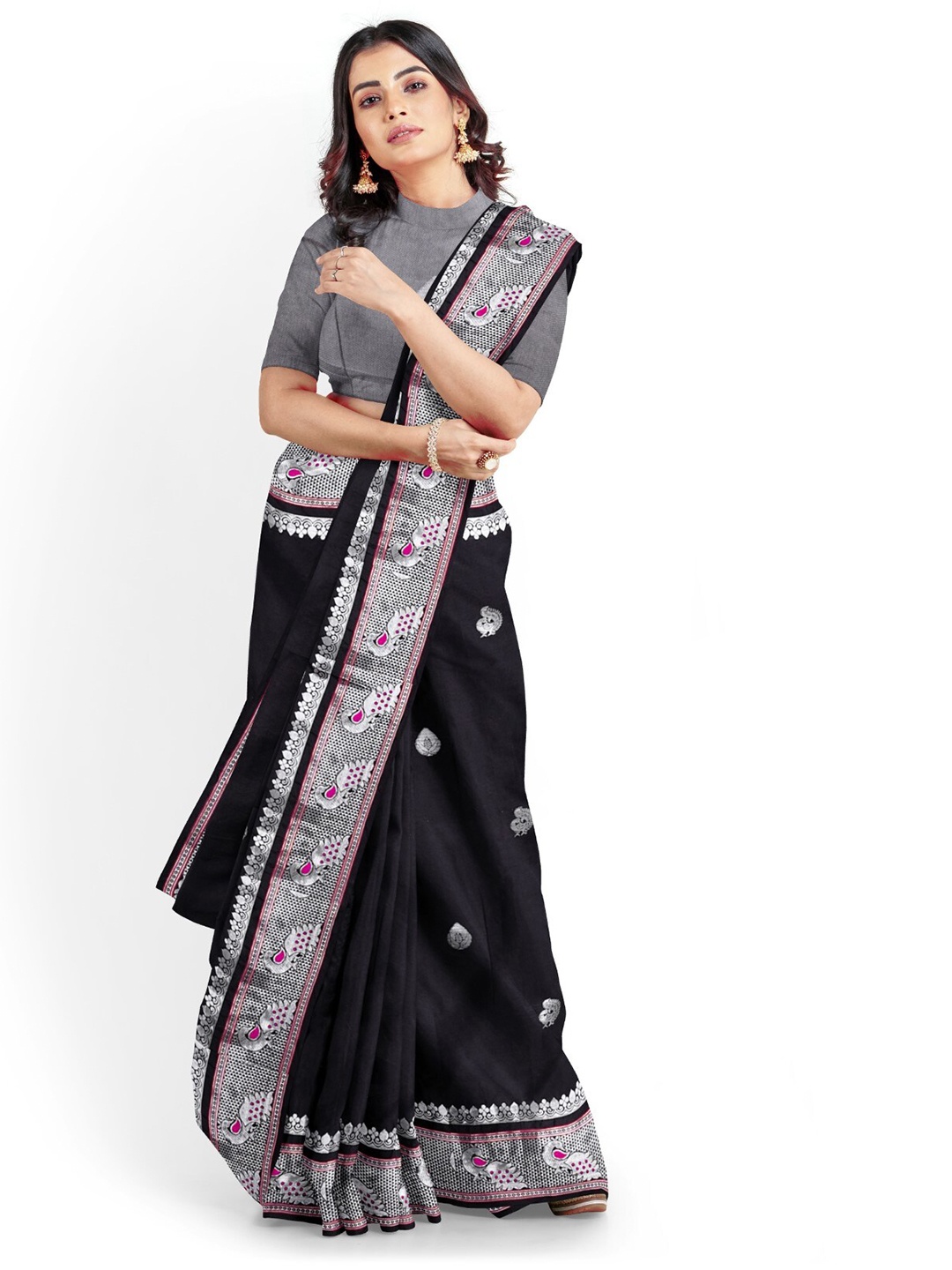 

ZEEPKART Woven Design Zari Silk Cotton Saree, Black