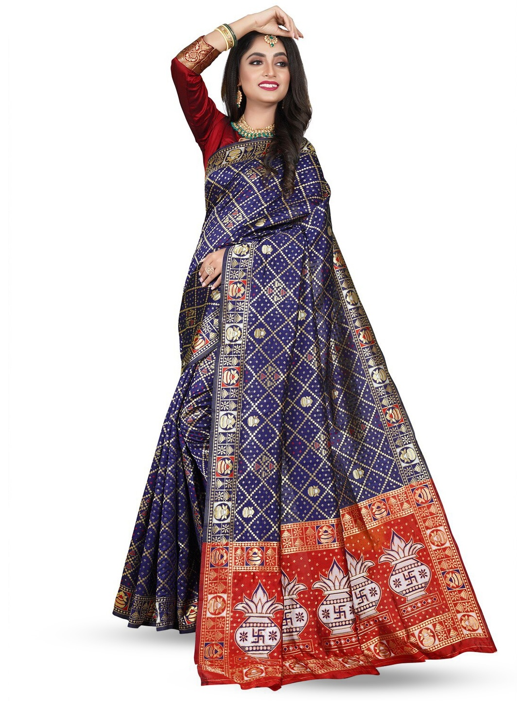 

ZEEPKART Ethnic Motifs Woven Design Zari Saree, Blue