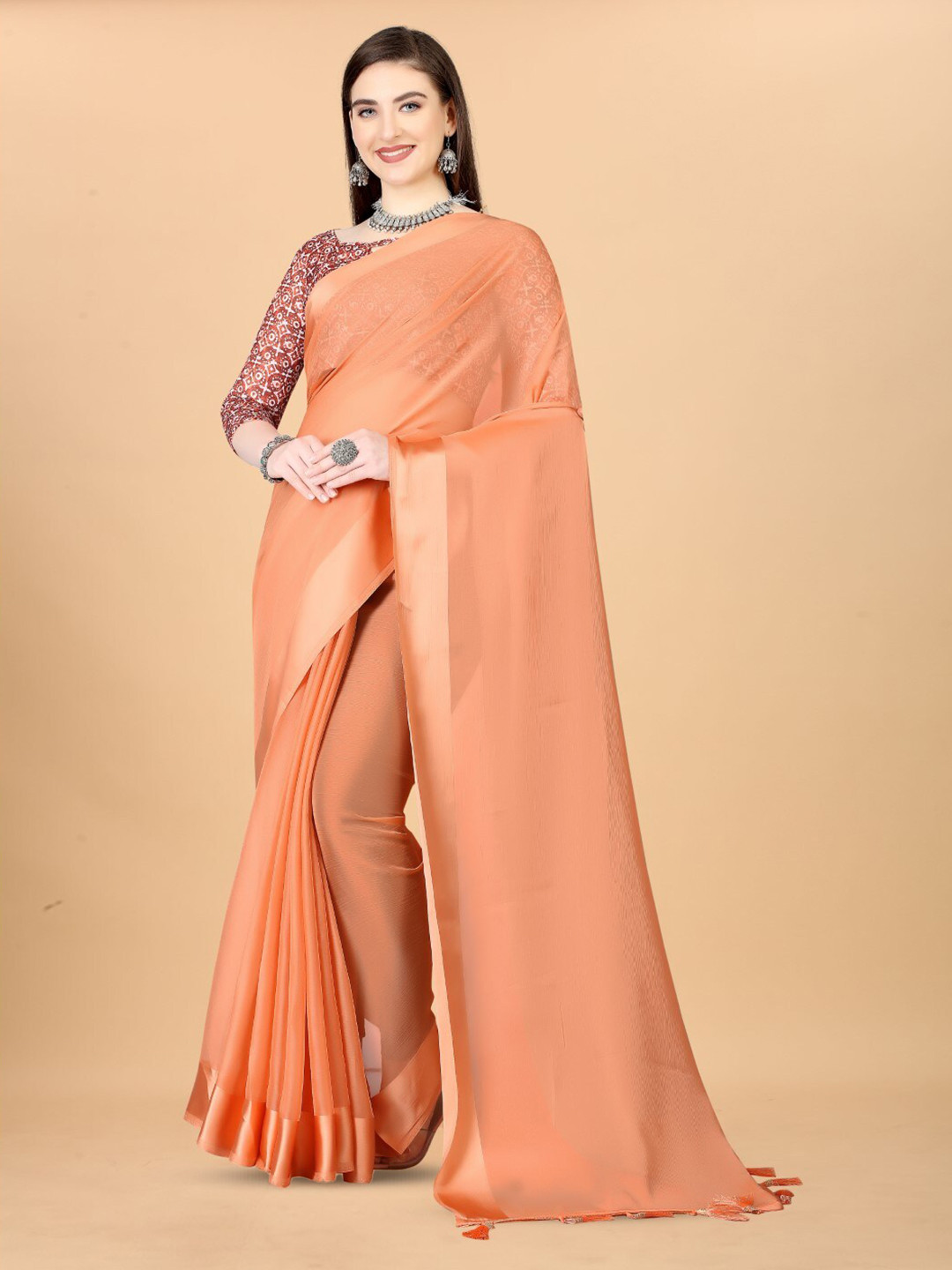 

ZEEPKART Woven Design Saree, Orange