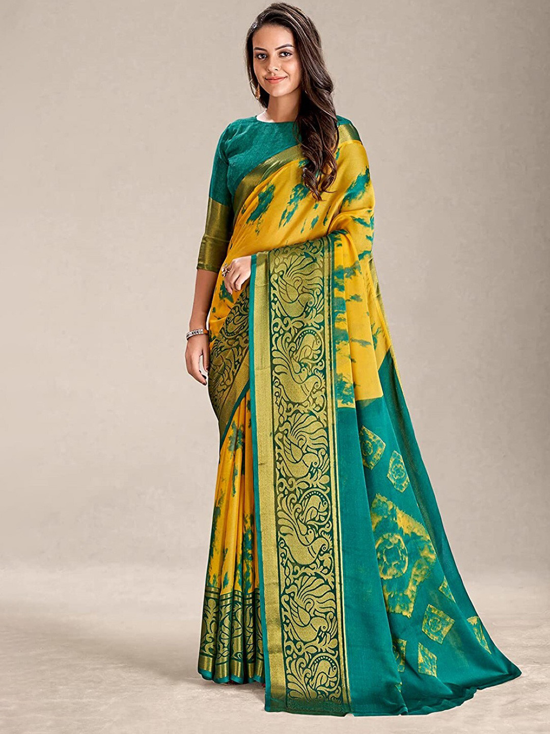 

ZEEPKART Tie And Dye Saree, Yellow
