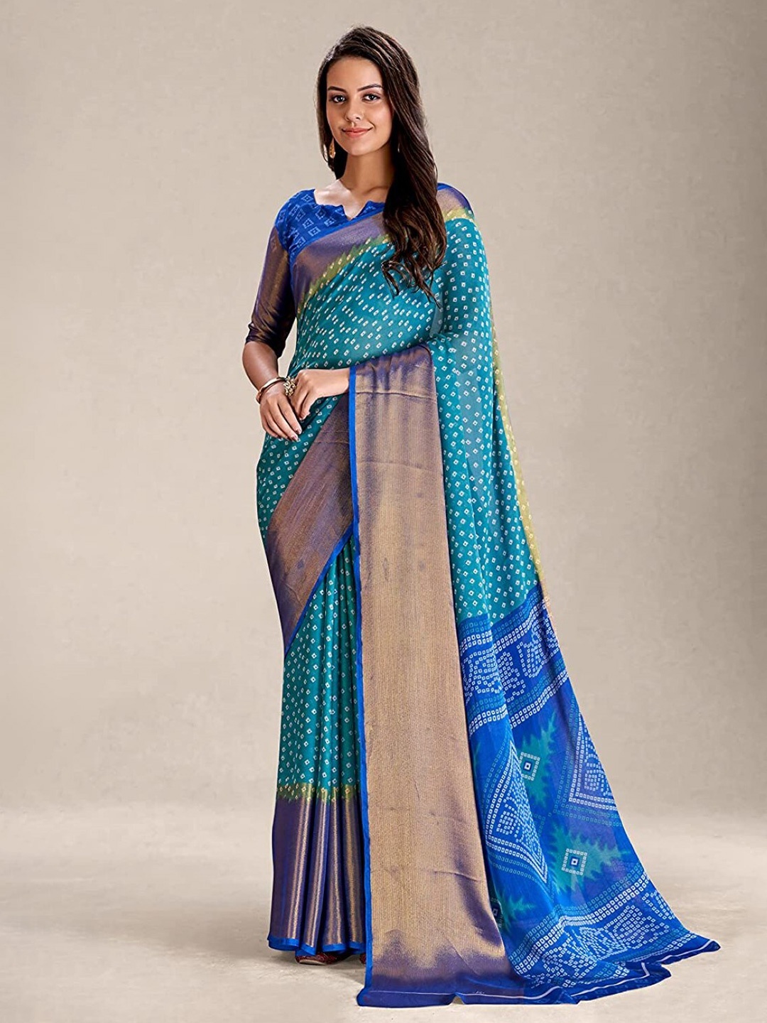 

ZEEPKART Bandhani Printed Saree, Blue