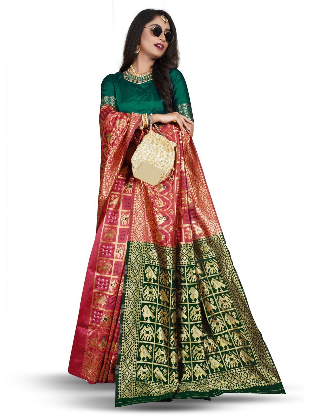 

ZEEPKART Woven Design Ethnic Motifs Saree, Pink