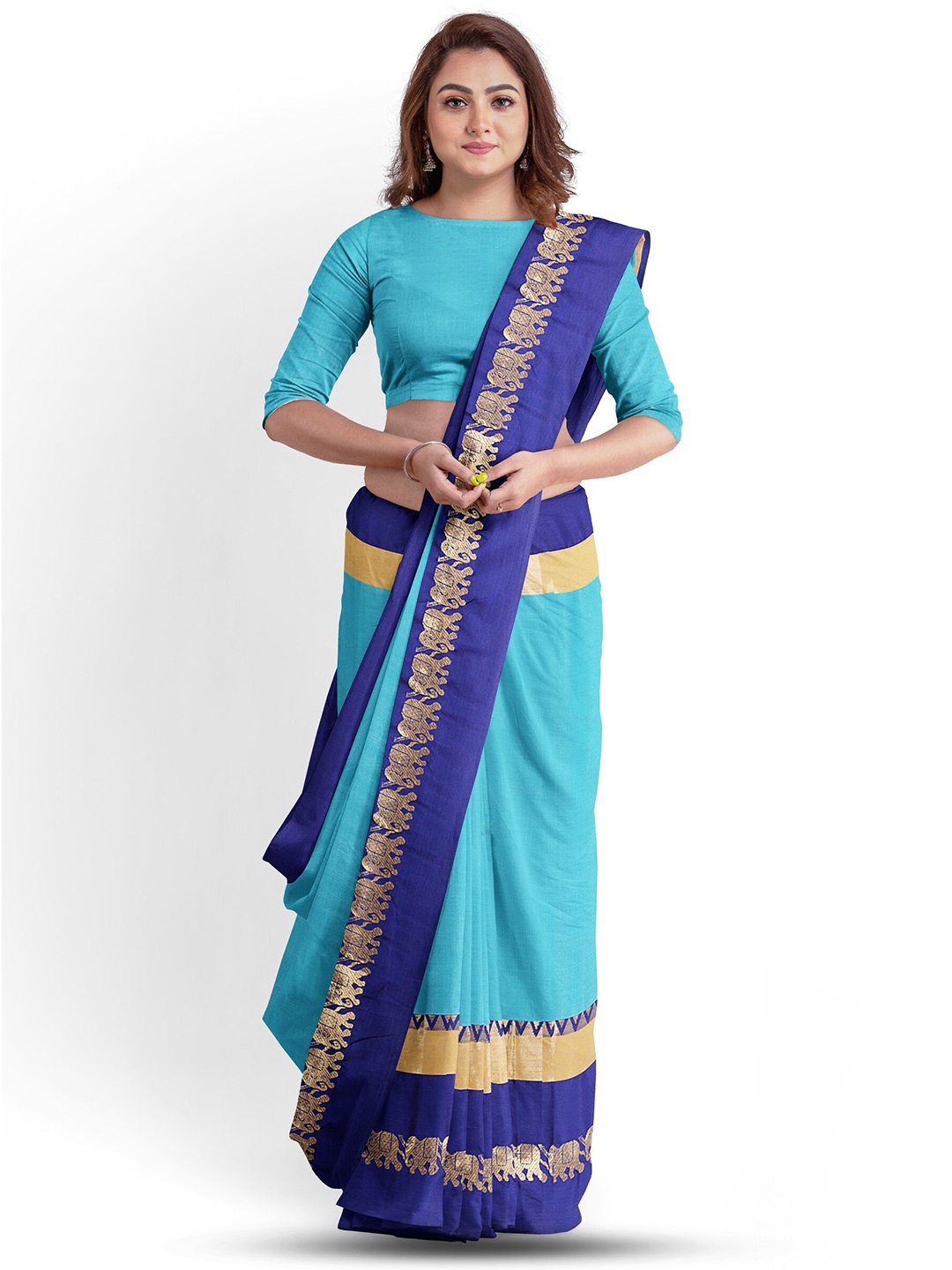 

ZEEPKART Woven Design Silk Cotton Saree, Blue