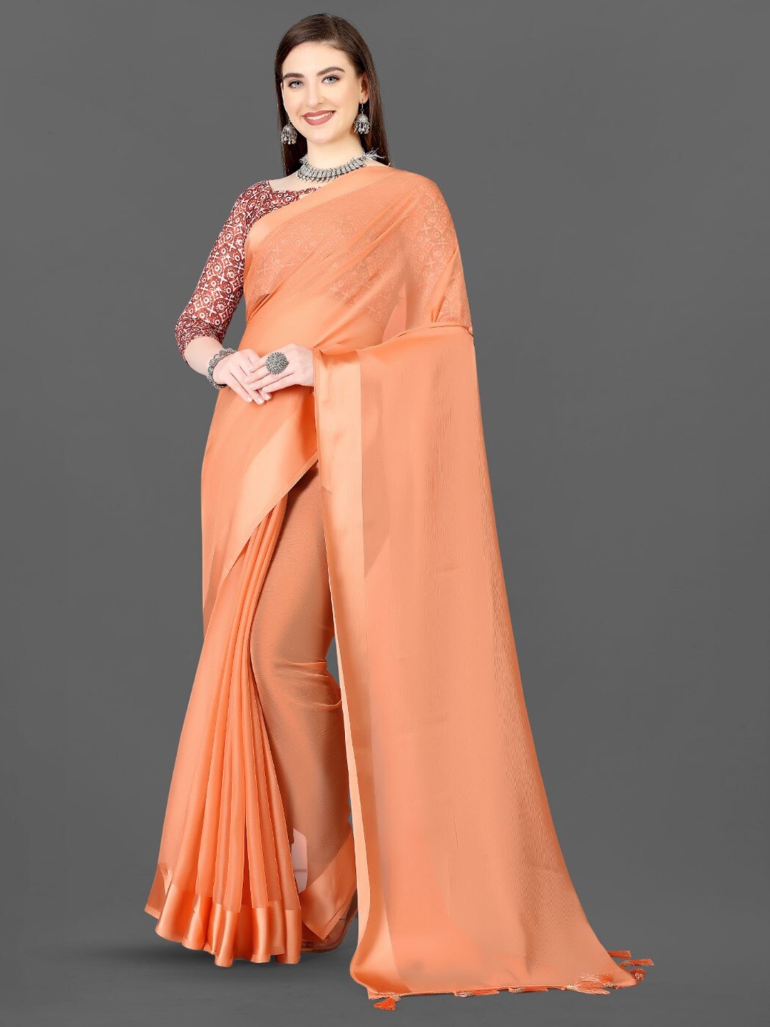 

ZEEPKART Woven Design Saree, Orange