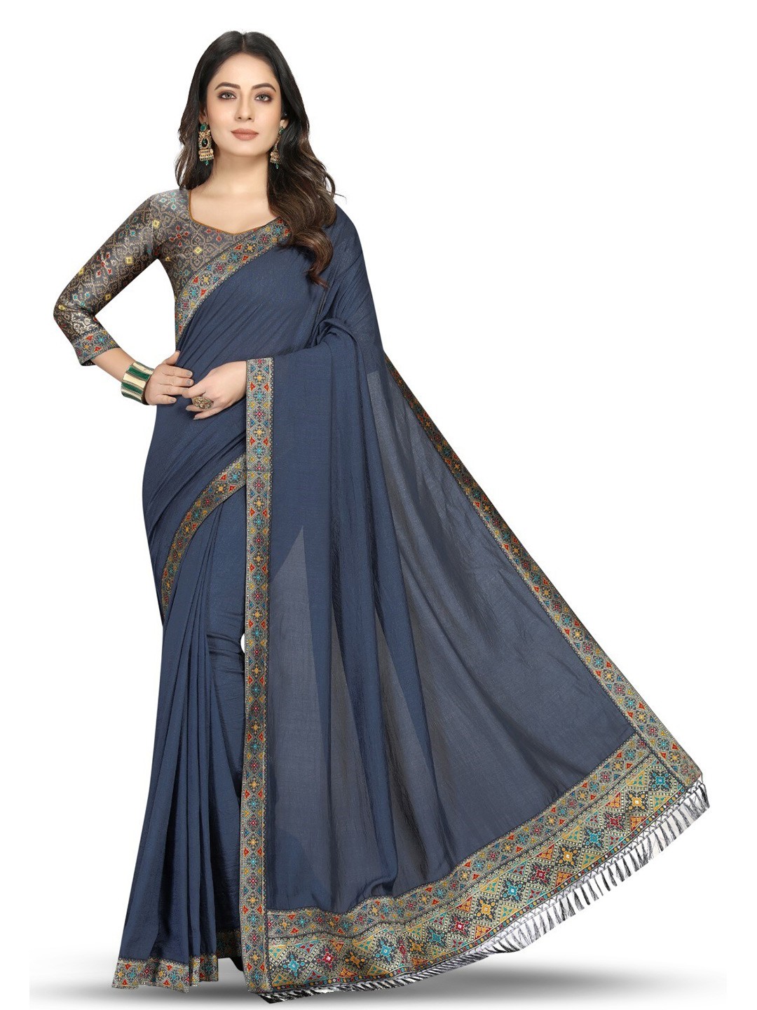 

ZEEPKART Woven Design Saree, Grey