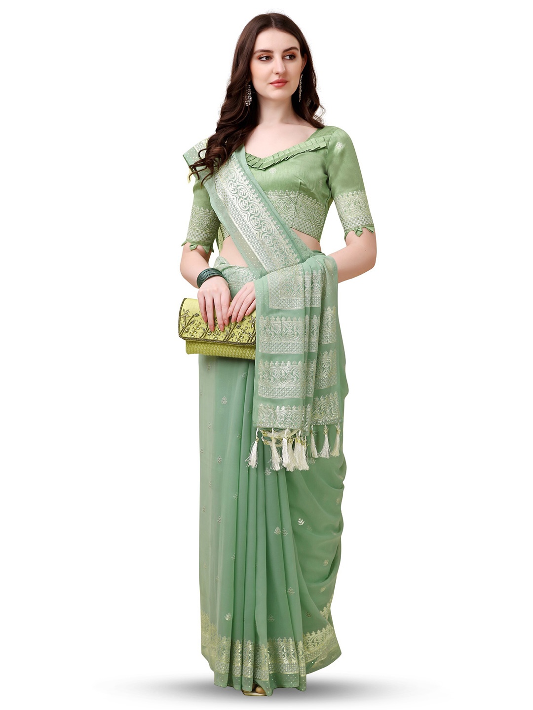

ZEEPKART Woven Design Ethnic Motifs Saree, Green