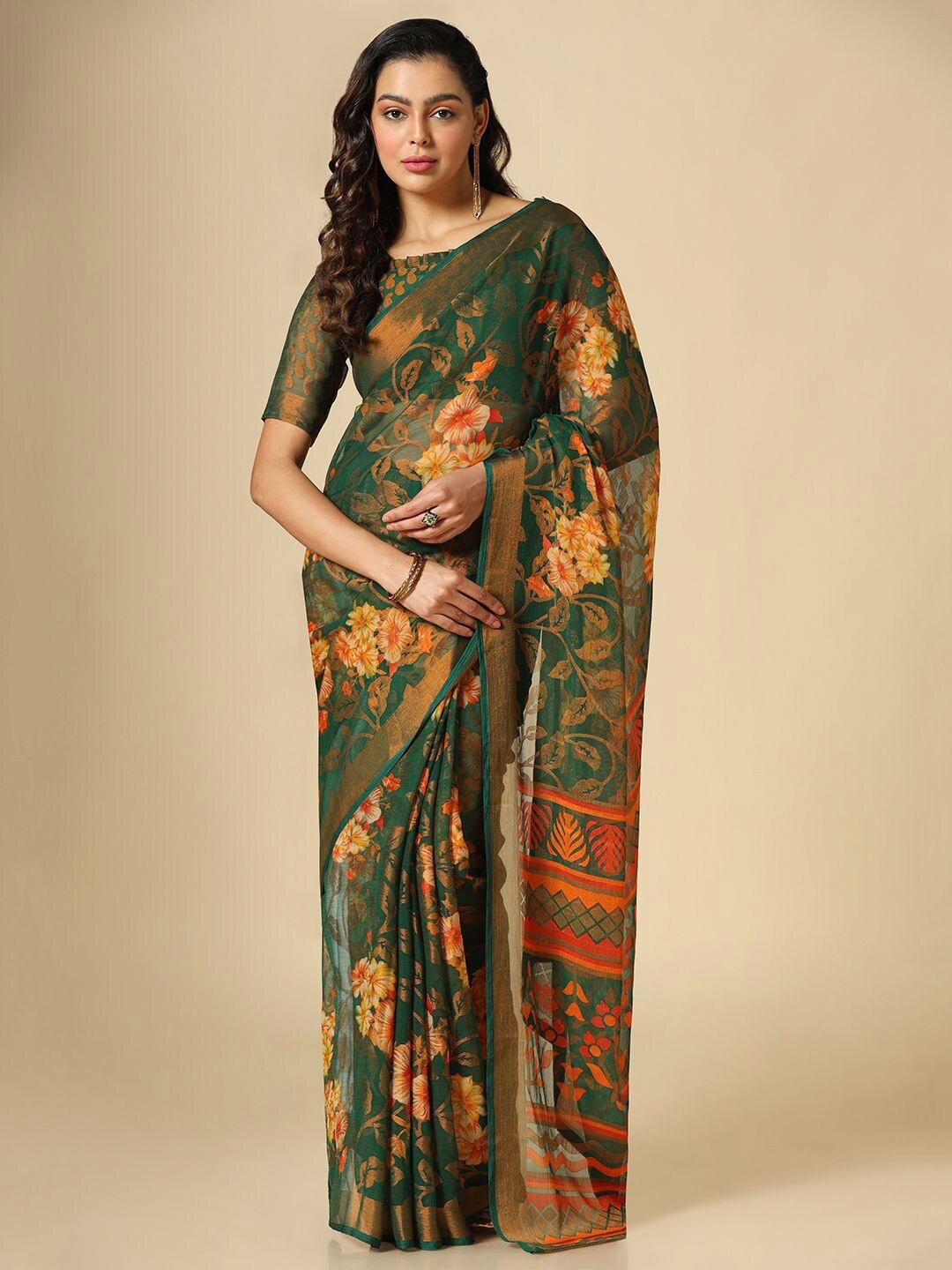 

Sitanjali Floral Printed Saree, Green