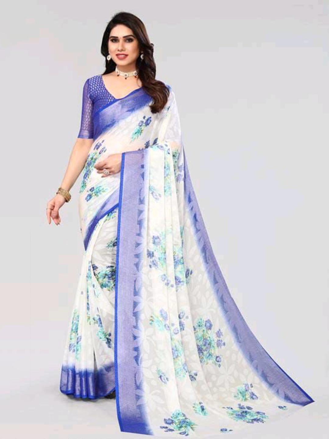 

Sitanjali Floral Printed Saree, Blue