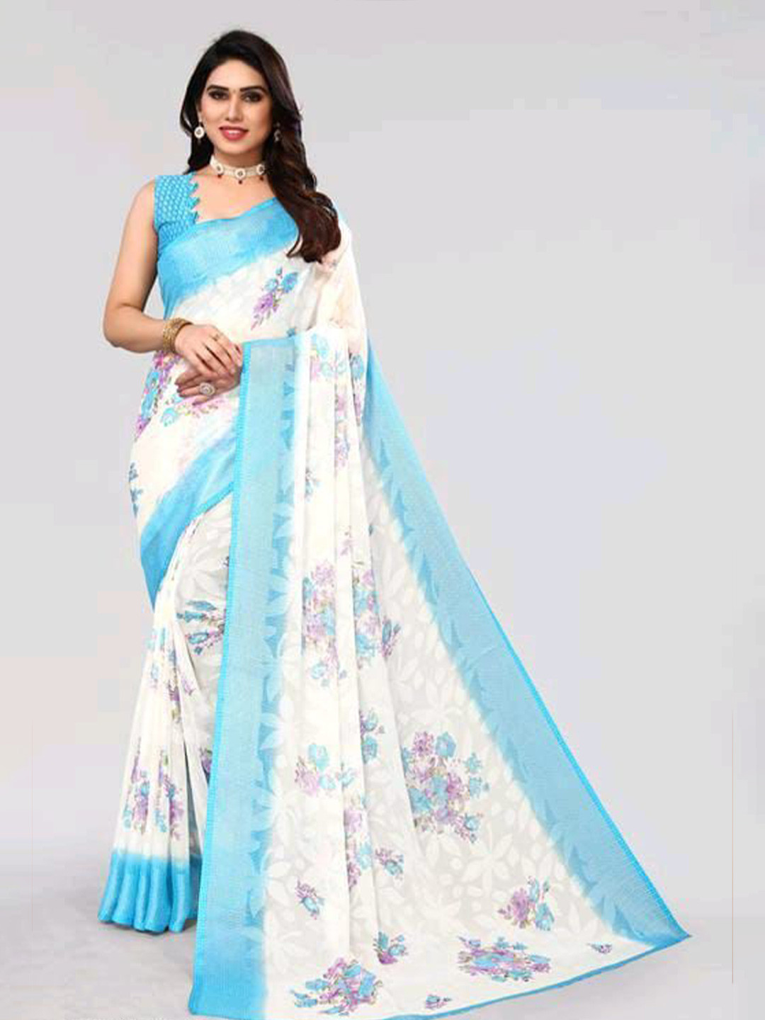 

Sitanjali Floral Printed Saree, White