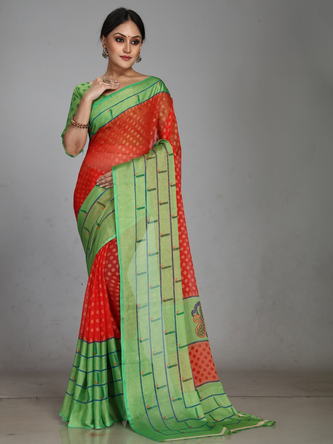 

Sitanjali Geomertic Printed Brasso Saree, Red