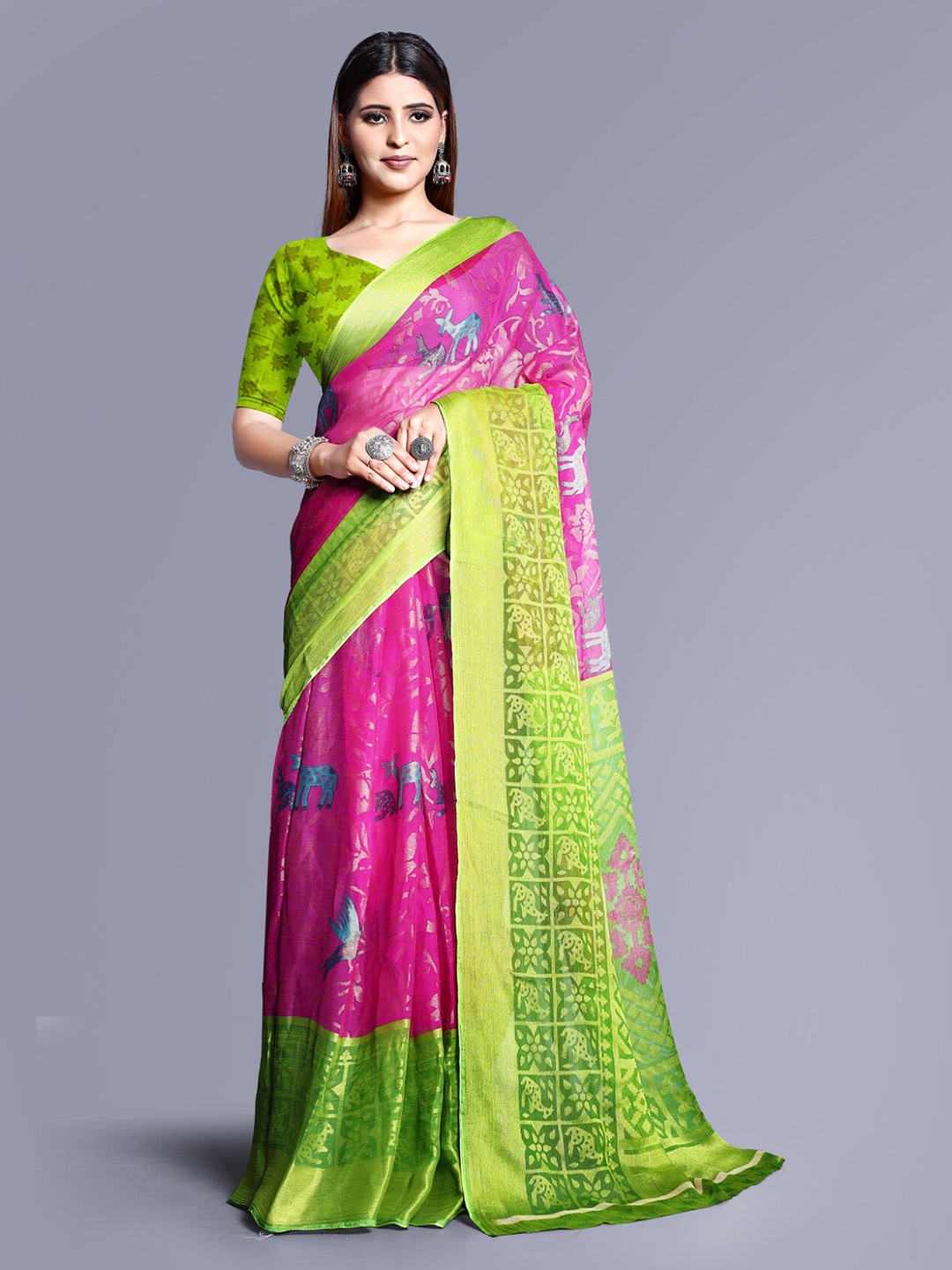 

Sitanjali Floral Printed Saree, Pink