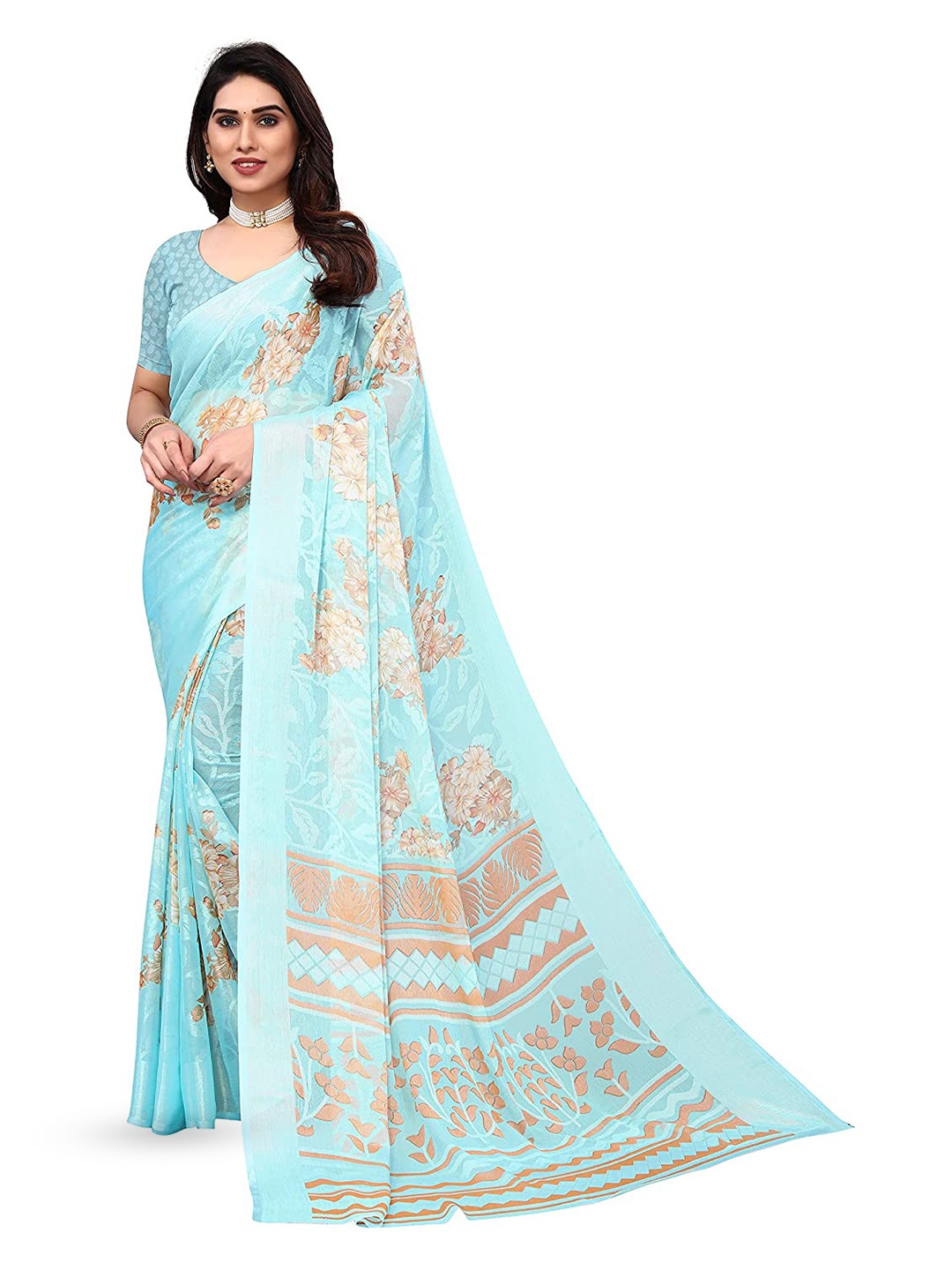 

Sitanjali Floral Printed Brasso Saree, Blue