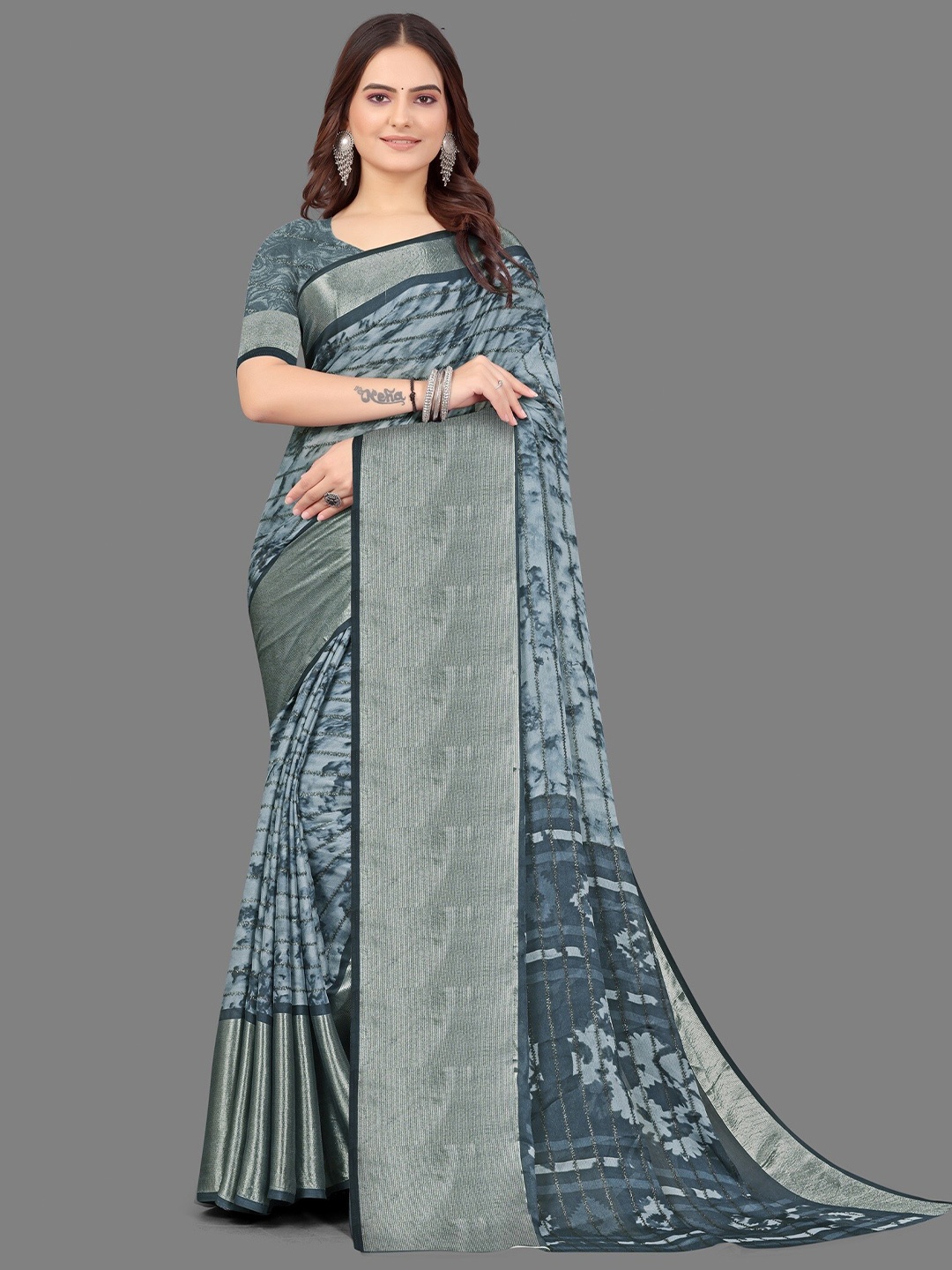 

Sitanjali Printed Pure Chiffon Saree, Grey