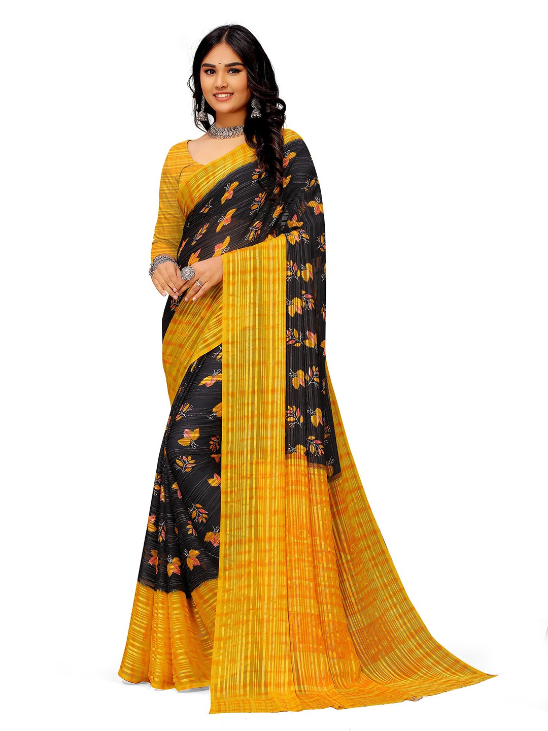 

Sitanjali Floral Printed Saree, Yellow